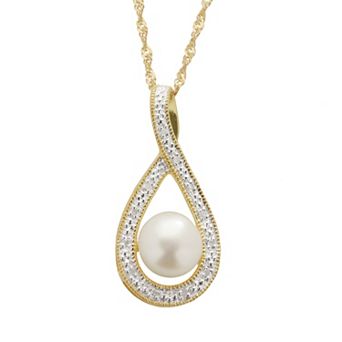 PearLustre by Imperial Freshwater Cultured Pearl & Diamond Accent 14k Gold Over Silver Teardrop Pendant Necklace