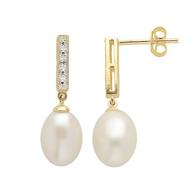PearLustre by Imperial Freshwater Cultured Pearl Diamond Accent 14k Gold Over Silver Drop Earrings