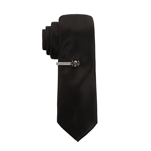 Men's Apt. 9® Solid Skinny Tie with Skull Tie Bar