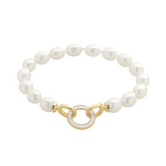 PearLustre by Imperial Freshwater Cultured Pearl & Diamond Accent 14k Gold Over Silver Bracelet