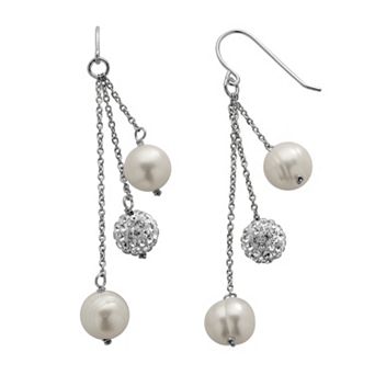 PearLustre by Imperial Freshwater Cultured Pearl & Crystal Sterling Silver Linear Drop Earrings