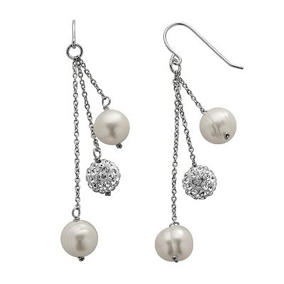 PearLustre by Imperial Freshwater Cultured Pearl Crystal Sterling Silver Linear Drop Earrings