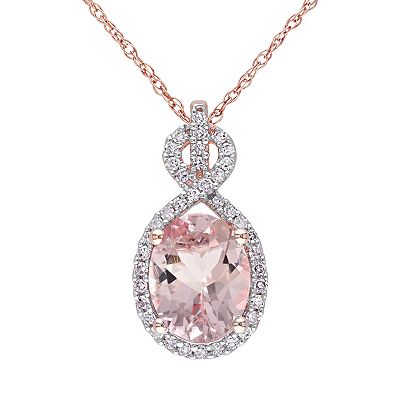 Stella Grace Morganite and 1 6 Carat T.W. Diamond 10k Rose Gold Pendant Necklace