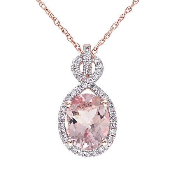 Stella Grace Morganite and 1/6 Carat T.W. Diamond 10k Rose Gold Pendant  Necklace