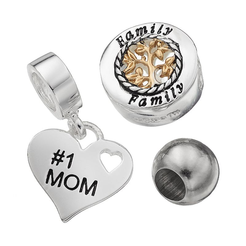 Individuality Beads Sterling Silver Two Tone Family Tree Bead and Mom Heart