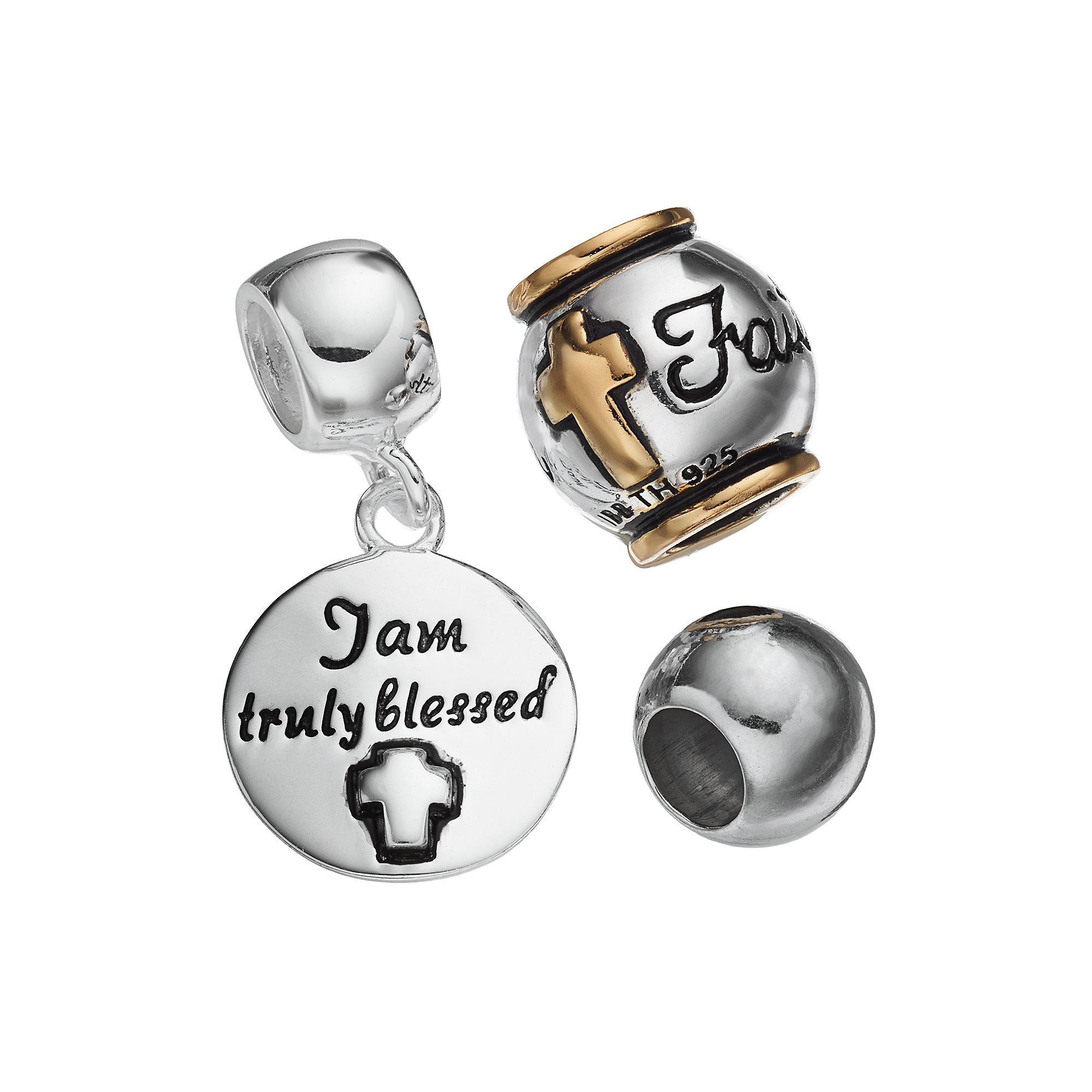 Individuality Beads Sterling Silver Two Tone Faith Bead & Disc Charm S