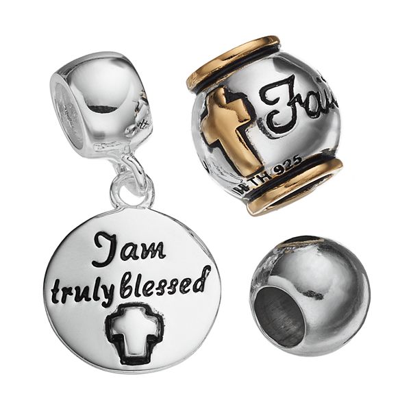 Charm A Tubo Faith In Argento 925 – Stile Europeo, Finitura Anticata