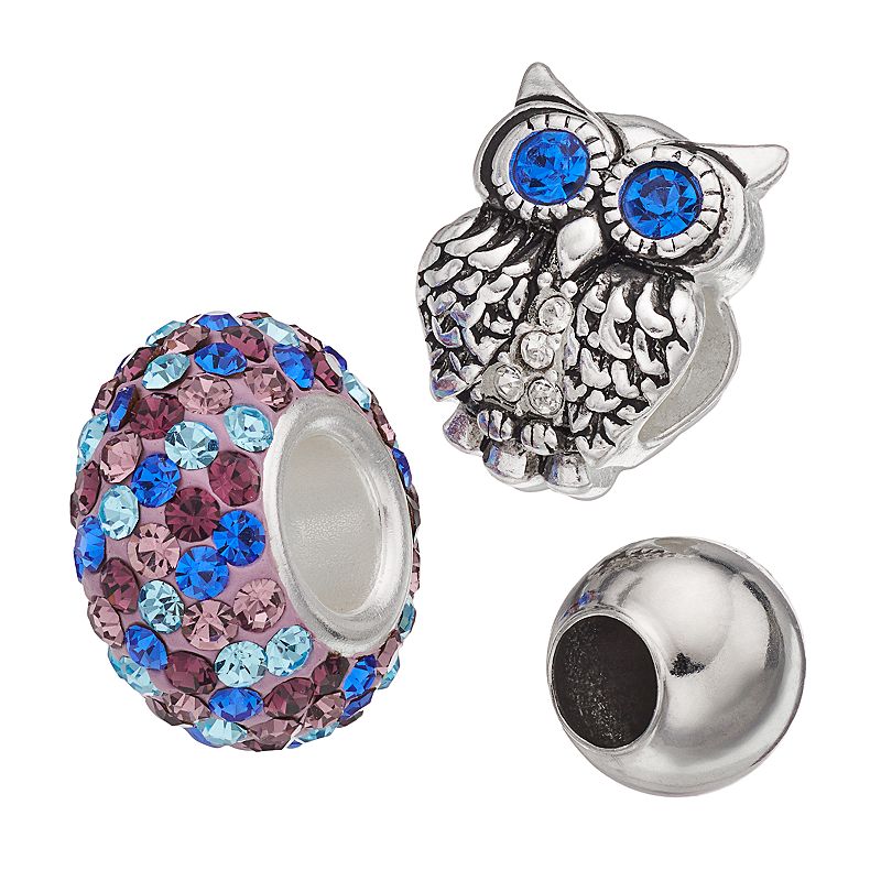 Individuality Beads Crystal Sterling Silver Owl Bead Set, Womens