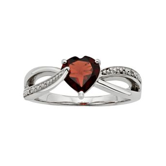 Garnet and Diamond Accent Sterling Silver Heart Bypass Ring