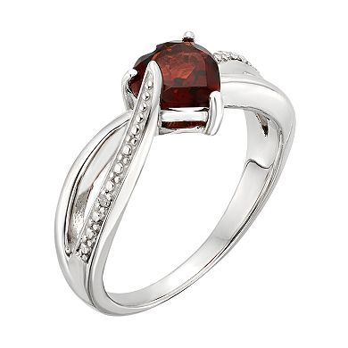 Garnet and Diamond Accent Sterling Silver Heart Bypass Ring