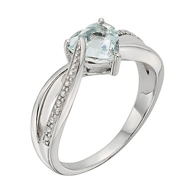 Lab-Created Aquamarine and Diamond Accent Sterling Silver Heart Bypass Ring