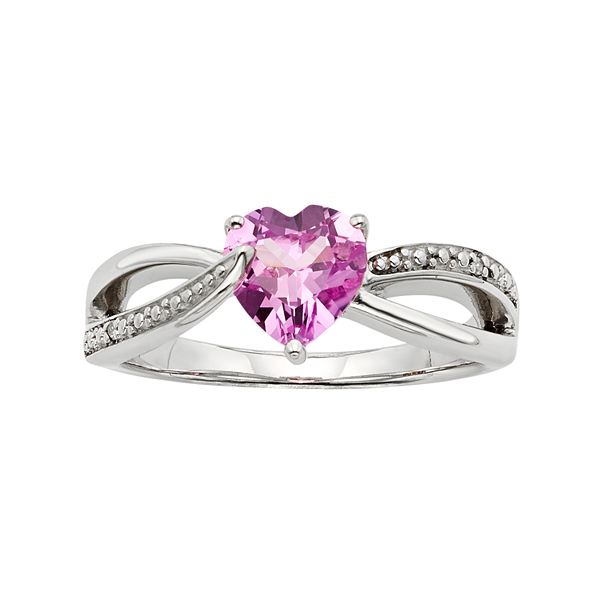 Heart Shaped Lab Pink Sapphire Ring
