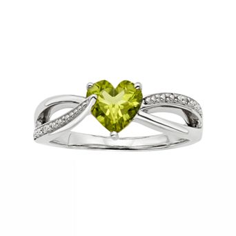 Peridot and Diamond Accent Sterling Silver Heart Bypass Ring