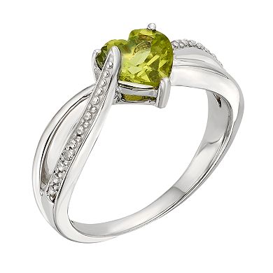 Peridot and Diamond Accent Sterling Silver Heart Bypass Ring
