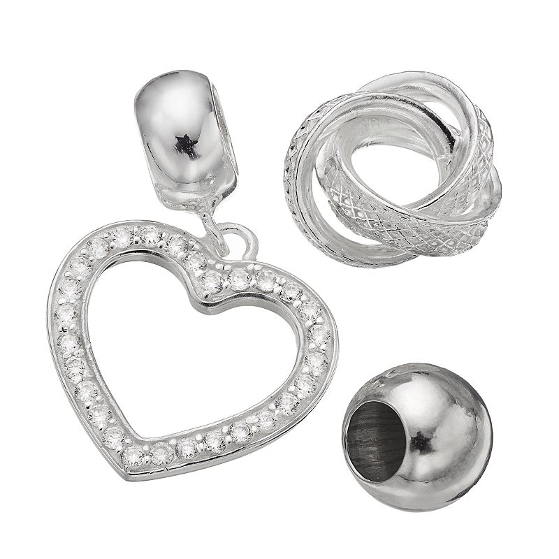 Individuality Beads Cubic Zirconia Sterling Silver Love Knot Bead and Heart