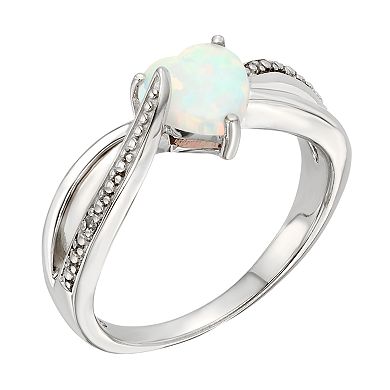 Lab-Created Opal and Diamond Accent Sterling Silver Heart Bypass Ring