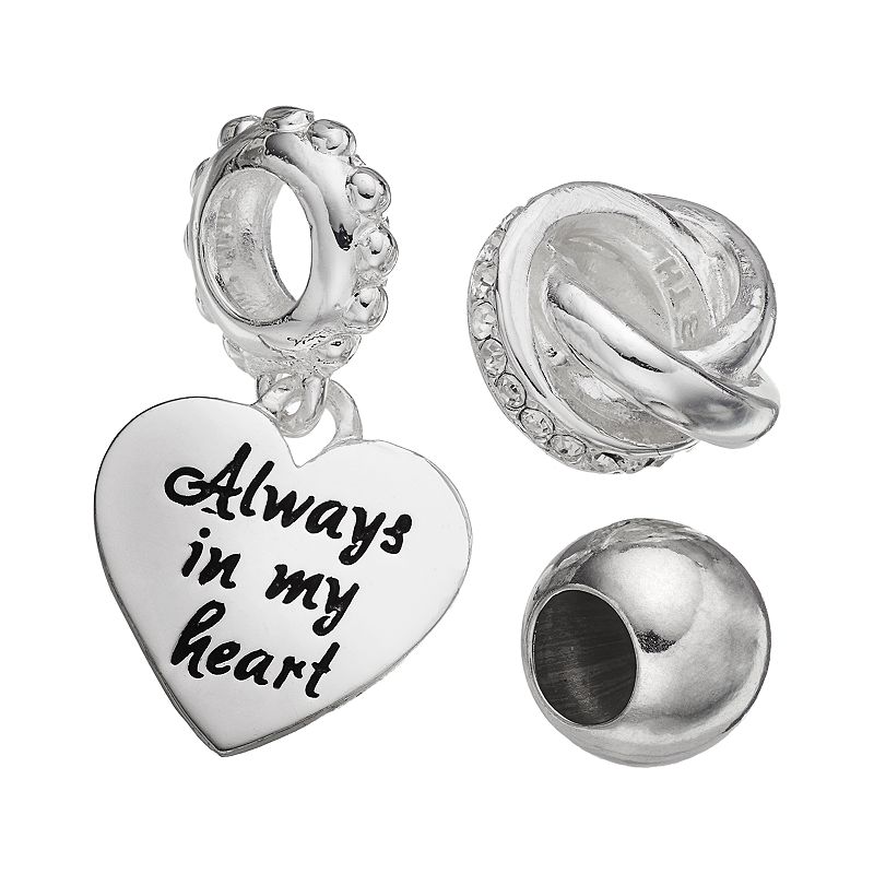Individuality Beads Crystal Sterling Silver Love Knot Bead and Heart Charm 