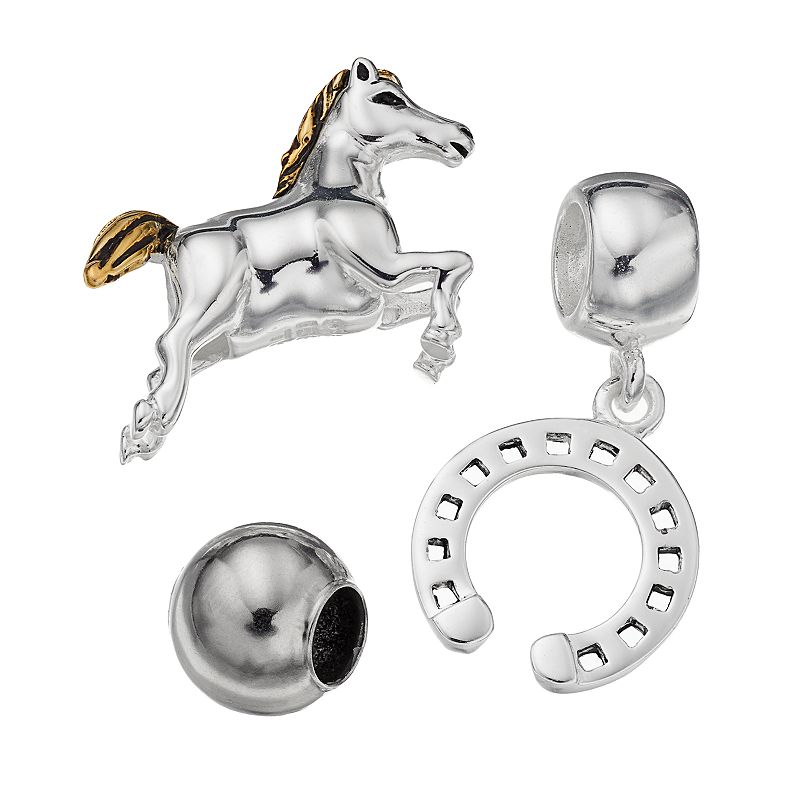 Individuality Beads Sterling Silver Horse Bead and Horseshoe Charm Set, Wom