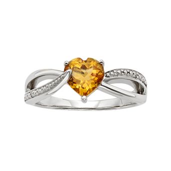 Citrine and Diamond Accent Sterling Silver Heart Bypass Ring