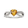 Citrine and Diamond Accent Sterling Silver Heart Bypass Ring