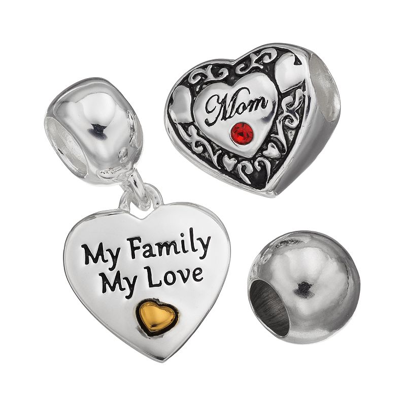 Individuality Beads Crystal Sterling Silver Mom Heart Bead & Charm Set