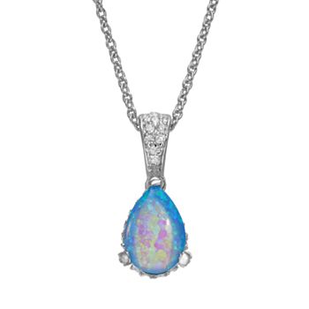 Sophie Miller Lab-Created Blue Opal & Cubic Zirconia Teardrop Pendant ...