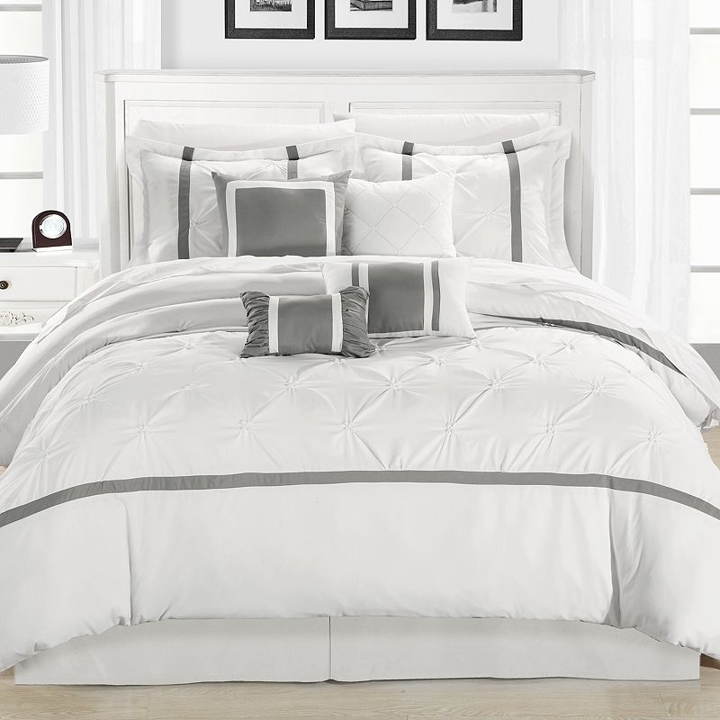 98332008 Chic Home Vermont 8-piece Comforter Set, Silver, K sku 98332008