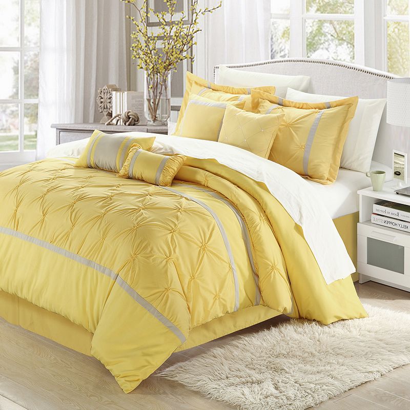 98331923 Chic Home Vermont 8-piece Comforter Set, Yellow, K sku 98331923