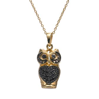Sophie Miller Black Cubic Zirconia 14k Gold Over Silver Owl Pendant Necklace