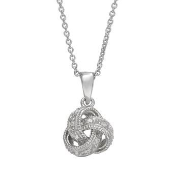 Sophie Miller Cubic Zirconia Sterling Silver Love Knot Pendant Necklace