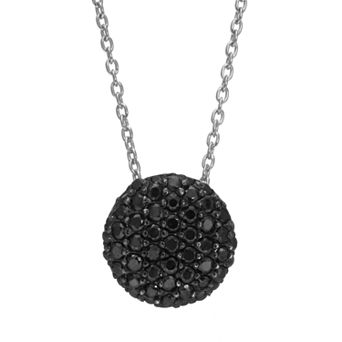 Sophie Miller Black Cubic Zirconia Sterling Silver Circle Pendant Necklace