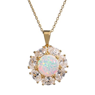 Sophie Miller Lab Created Opal Cubic Zirconia 14k Gold Over Silver Flower Pendant Necklace
