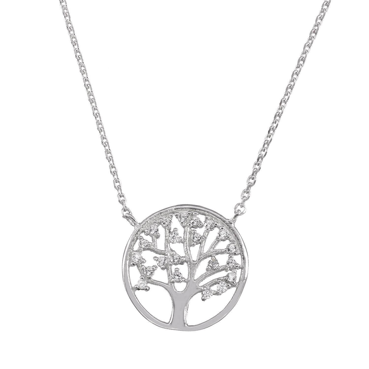 Sterling Silver Tree of Life Necklace Simulated Diamond Cubic Zirconia
