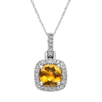 Citrine & 1/8 Carat T.W. Diamond 10k White Gold Halo Pendant Necklace