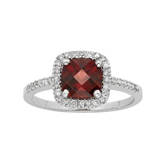 Garnet & 1/5 Carat T.W. Diamond 10k White Gold Halo Ring