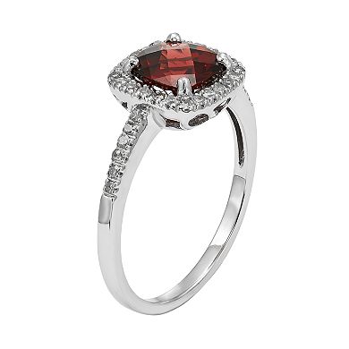 Garnet & 1/5 Carat T.W. Diamond 10k White Gold Halo Ring