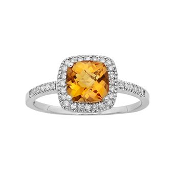 10k White Gold Citrine & 1/5 Carat T.W. Diamond Halo Ring