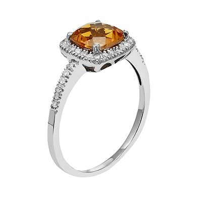 10k White Gold Citrine & 1/5 Carat T.W. Diamond Halo Ring