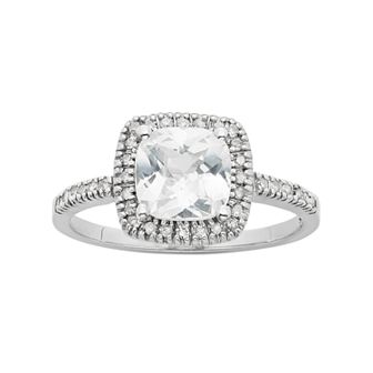 Lab-Created White Sapphire & 1/5 Carat T.W. Diamond 10k White Gold Halo Ring