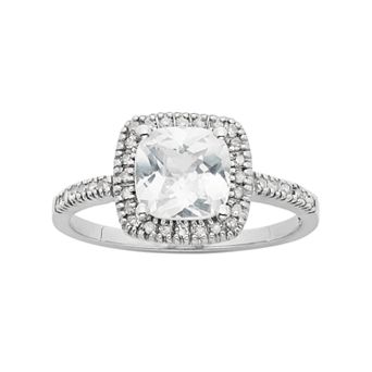Lab-Created White Sapphire & 1/5 Carat T.W. Diamond 10k White Gold Halo Ring
