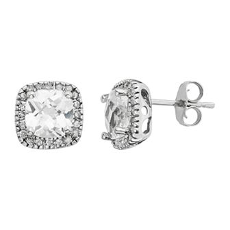 Lab-Created White Sapphire & 1/6 Carat T.W. Diamond 10k White Gold Halo Button Stud Earrings