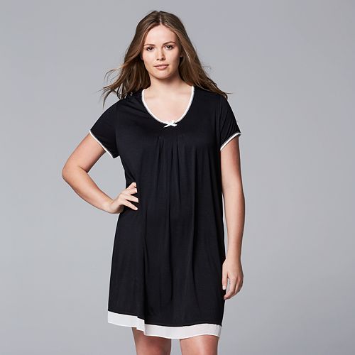 Plus Size Simply Vera Vera Wang Pajamas Basic Luxury Sleep Shirt