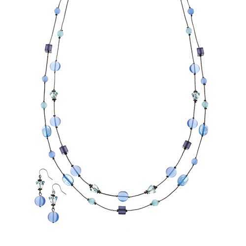 Bead Long Multistrand Necklace & Drop Earring Set