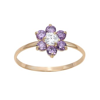 Junior Jewels Kids Cubic Zirconia 10k Gold Flower Ring