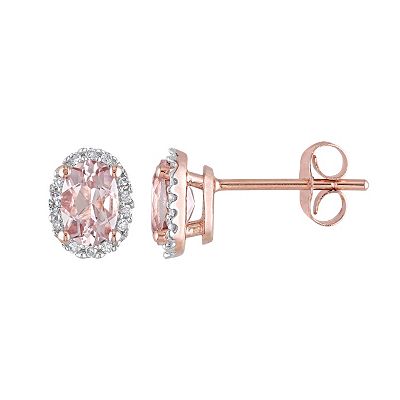 Stella Grace Morganite and 1 10 Carat T.W. Diamond 10k Rose Gold Oval Halo Stud Earrings