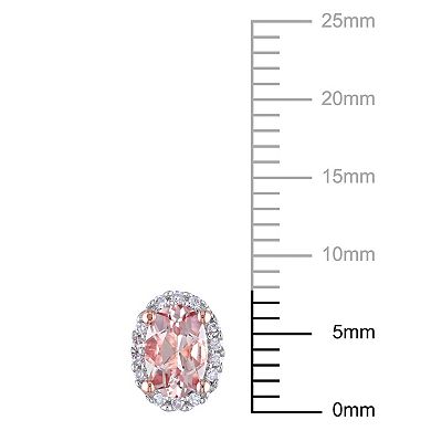 Stella Grace Morganite and 1/10 Carat T.W. Diamond 10k Rose Gold Oval Halo Stud Earrings