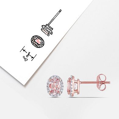 Stella Grace Morganite and 1/10 Carat T.W. Diamond 10k Rose Gold Oval Halo Stud Earrings