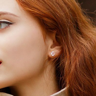 Stella Grace Morganite and 1/10 Carat T.W. Diamond 10k Rose Gold Oval Halo Stud Earrings