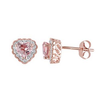 Stella Grace Morganite and 1/10 Carat T.W. Diamond 10k Rose Gold Heart Stud Earrings