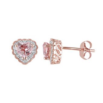 Stella Grace Morganite and 1/10 Carat T.W. Diamond 10k Rose Gold Heart Stud Earrings